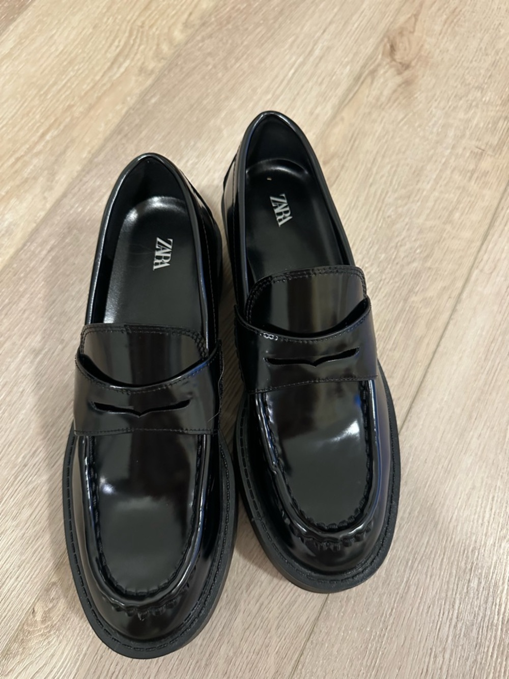Zara Black Patent Penny Loafers